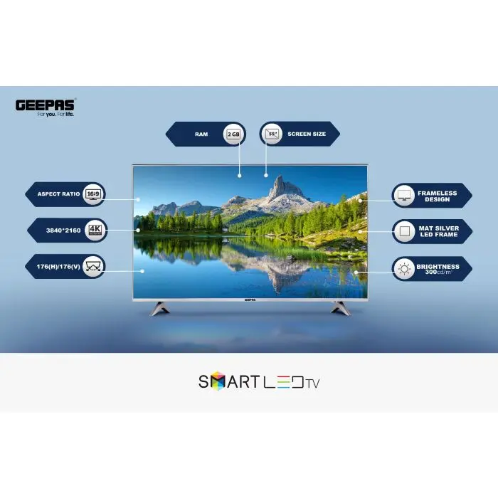شاشة 55 بوصة جيباس 4K FHD – LED سمارت اندرويد GLED5508SFHD - الصورة 2