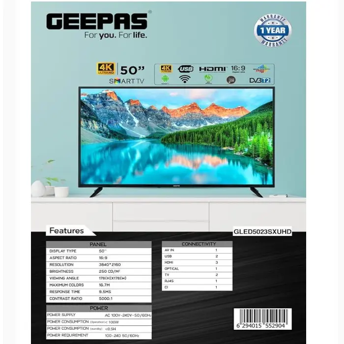 شاشة سمارت جيباس 50 بوصة 4K UHD – LED _ أسود GLED5023SXUHD - الصورة 3